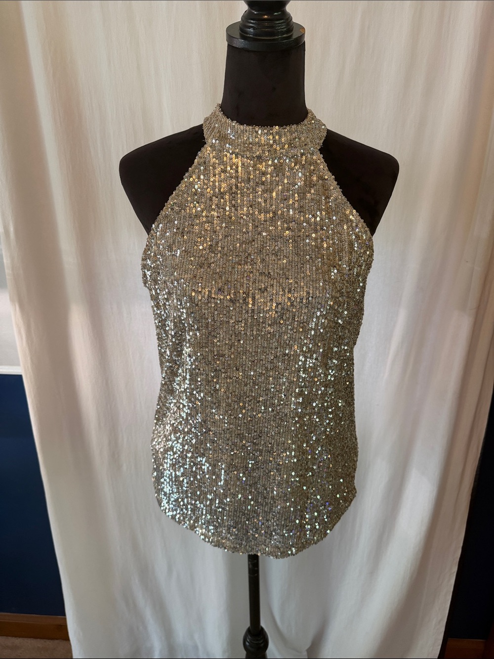Cable & Gauge Silver Sequin Halter Tank Top